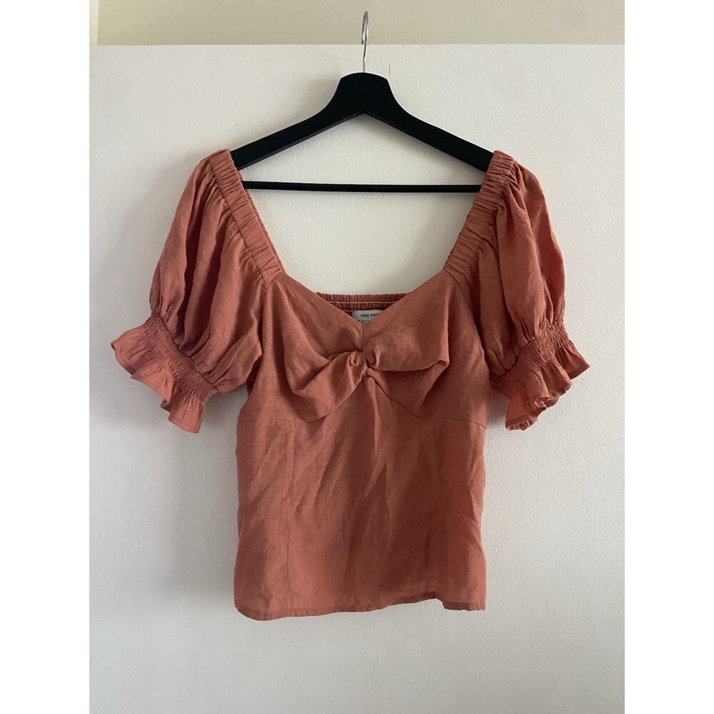 Nine West Coquette Babydoll Top Medium Pink Sweetheart Smock Milkmaid Feminine